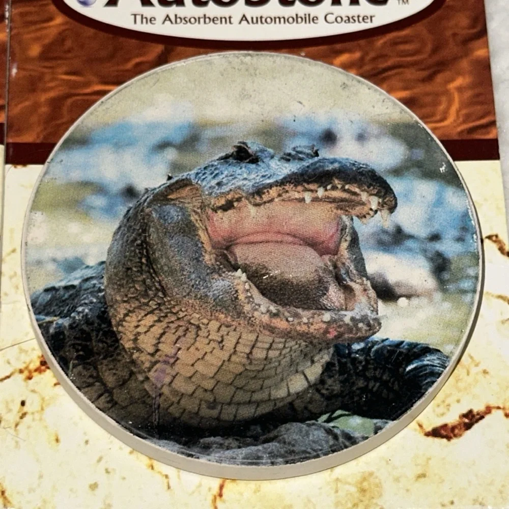 Set of 2 Alligator Gator Crocodile Ocean Beach Auto Stone Car Coasters Autostone